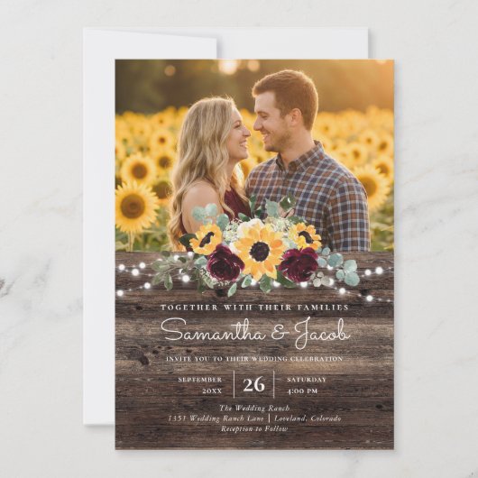 Rustieke Zonnebloem QR Code RSVP Trouwen Kaart (Voorkant)