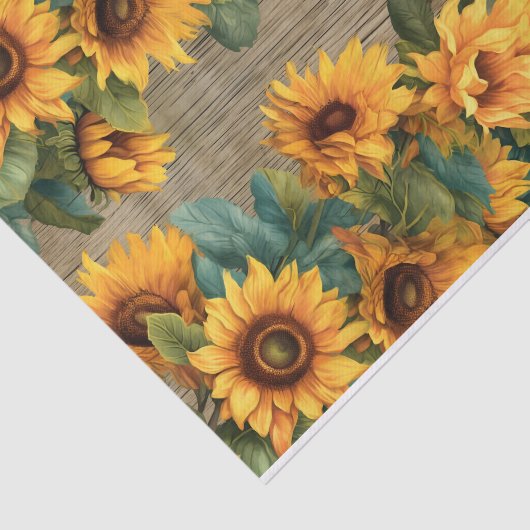 Rustieke Zonnebloem Rand op Hout Decoupage Tissuepapier (Detail)