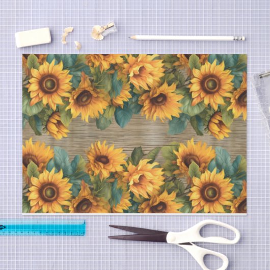 Rustieke Zonnebloem Rand op Hout Decoupage Tissuepapier (Craft)