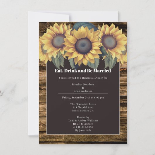 Rustieke zonnebloem repetitie diner kaart (Voorkant)