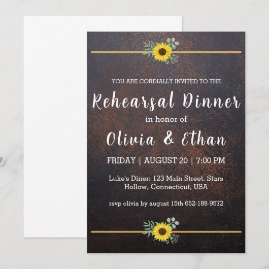 Rustieke zonnebloem repetitie diner uitnodigingen (Voorkant / Achterkant)