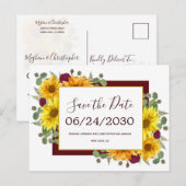 Rustieke Zonnebloem Rode Rozen Bruiloft Save the D Aankondigingskaart (Voorkant / Achterkant)
