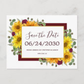 Rustieke Zonnebloem Rode Rozen Bruiloft Save the D Aankondigingskaart (Voorkant)