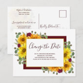 Rustieke Zonnebloem Rode Rozen Bruiloft Verander d Aankondigingskaart (Voorkant / Achterkant)