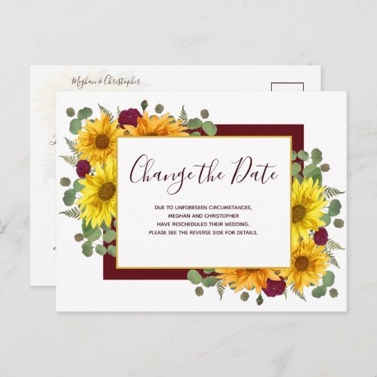 Rustieke Zonnebloem Rode Rozen Bruiloft Verander d Aankondigingskaart (Voorkant / Achterkant)