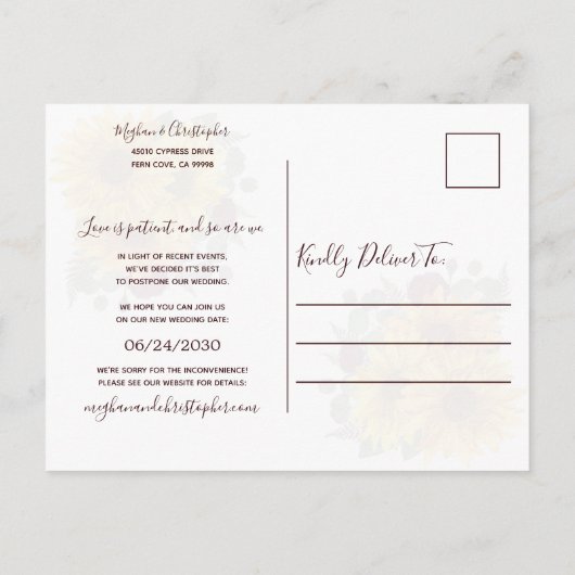 Rustieke Zonnebloem Rode Rozen Bruiloft Verander d Aankondigingskaart (Achterkant)