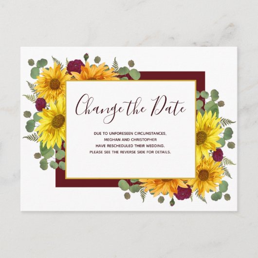 Rustieke Zonnebloem Rode Rozen Bruiloft Verander d Aankondigingskaart (Voorkant)