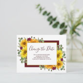 Rustieke Zonnebloem Rode Rozen Bruiloft Verander d Aankondigingskaart (Staand voorkant)