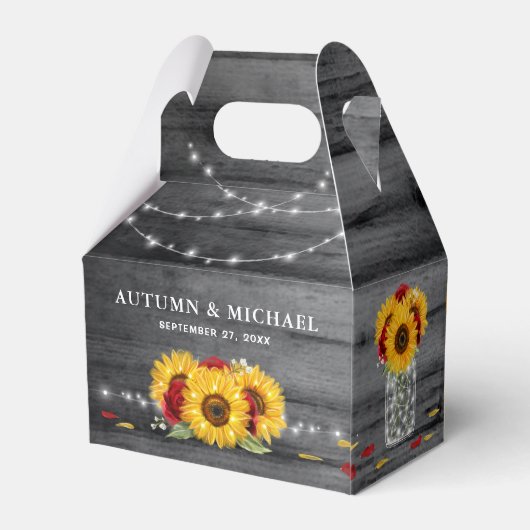 Rustieke Zonnebloem Rood Rose Hout Dank u bruiloft Bedankdoosjes (Achterkant)