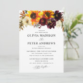 Rustieke Zonnebloem Roos Bourgondië Herfst Bloemig Kaart (Staand voorkant)