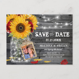 Rustieke Zonnebloem Roos Trouwfoto Save the Date Aankondigingskaart
