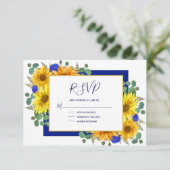 Rustieke Zonnebloem Royal Blue Rozen Country Bruil RSVP Kaartje (Staand voorkant)