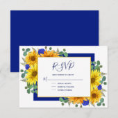 Rustieke Zonnebloem Royal Blue Rozen Country Bruil RSVP Kaartje (Voorkant / Achterkant)