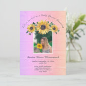 Rustieke Zonnebloem Roze Hout Meisje Baby shower I Kaart (Staand voorkant)