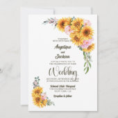 Rustieke Zonnebloem Roze Rose Wedding Kaart (Voorkant)