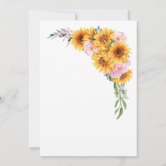 Rustieke Zonnebloem Roze Rose Wedding Kaart (Achterkant)