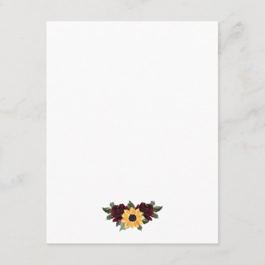 Rustieke Zonnebloem Rozen Bruiloft Details Informatiekaartje (Achterkant)