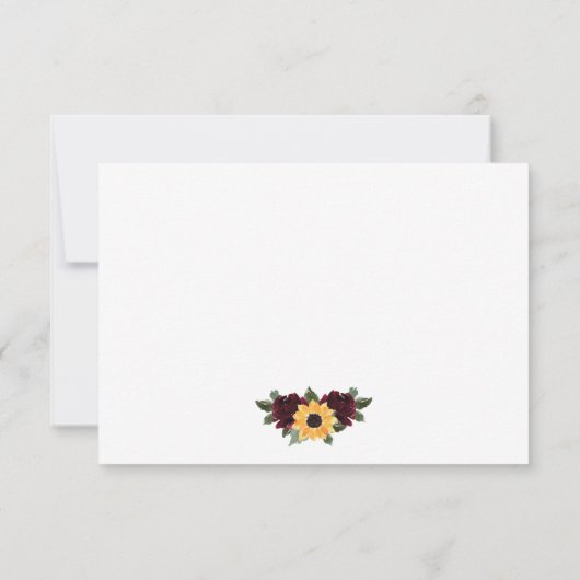 Rustieke zonnebloem Rozen bruiloft met maaltijdkeu RSVP Kaartje (Achterkant)