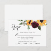 Rustieke zonnebloem Rozen bruiloft met maaltijdkeu RSVP Kaartje (Voorkant / Achterkant)