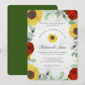 Rustieke zonnebloem Rozen groen bruiloft uitnodigi Kaart (Voorkant / Achterkant)