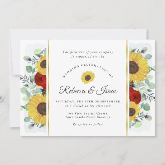 Rustieke zonnebloem Rozen groen bruiloft uitnodigi Kaart (Voorkant)