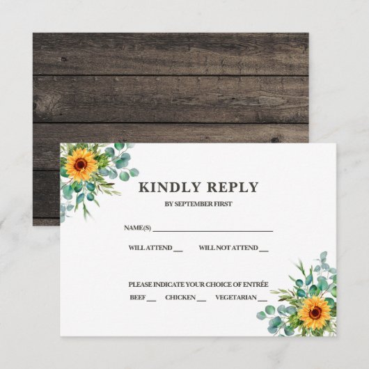 Rustieke Zonnebloem RSVP Herfstkleuren Uitnodiging (Voorkant / Achterkant)