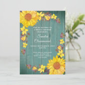 Rustieke Zonnebloem Sage Hout Bruiloft Vrijgezelle Kaart (Staand voorkant)