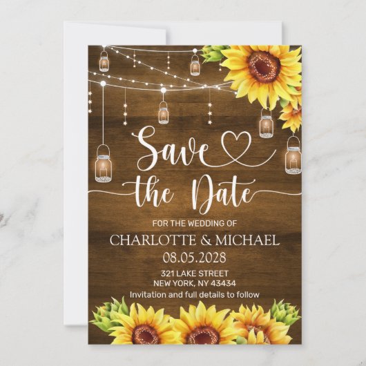 Rustieke Zonnebloem Save the Date Huwelijk Kaart (Voorkant)