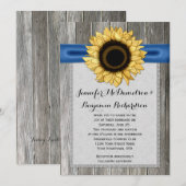 Rustieke Zonnebloem Schuur Hout Blauw Lint Kaart (Voorkant / Achterkant)