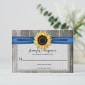 Rustieke Zonnebloem Schuur Hout Blauw Lint RSVP (Staand voorkant)