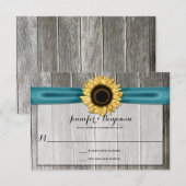 Rustieke Zonnebloem Schuur Hout Blauwgroen Lint RS RSVP Kaartje (Voorkant / Achterkant)