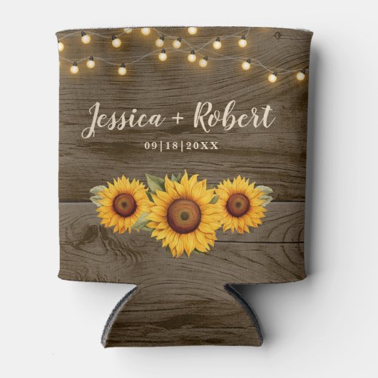 Rustieke Zonnebloem Schuur Hout Bruiloft Koelbox Blikjeskoeler (Voorkant)