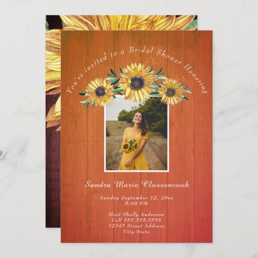 Rustieke Zonnebloem Schuur Hout Bruiloft Vrijgezel Kaart (Voorkant / Achterkant)