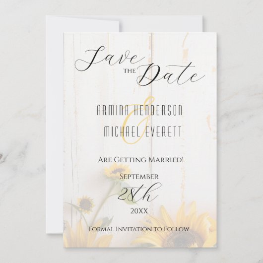 Rustieke Zonnebloem Schuur Hout Foto Save The Date (Voorkant)