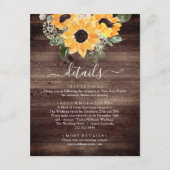 Rustieke Zonnebloem Schuur Hout Wedding Details Informatiekaartje (Voorkant)