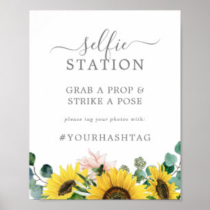 Rustieke Zonnebloem Selfie Station Huwelijk Hashta Poster
