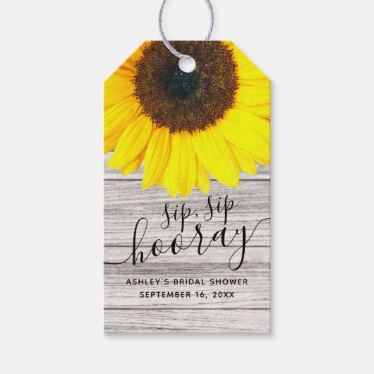Rustieke zonnebloem 'Sip Sip Hooray' cadeautje Cadeaulabel (Voorkant)