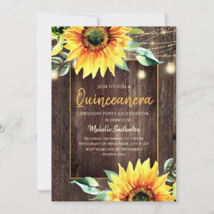 Rustieke Zonnebloem Slingerlicht Quinceañera Verja Kaart