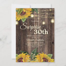 Rustieke Zonnebloem Slingerlicht Surprise 30th Kaart