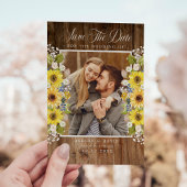Rustieke zonnebloem slingerlichten foto save the d date