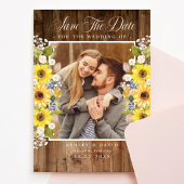 Rustieke zonnebloem slingerlichten foto save the d date