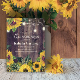 Rustieke zonnebloem slingerlichten Quinceañera 15e Kaart
