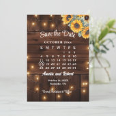 Rustieke zonnebloem slingerlichten trouwkalender save the date (Staand voorkant)