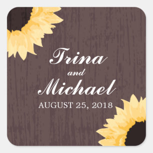 Rustieke Zonnebloem Splendor   Bruiloft Vierkante Sticker