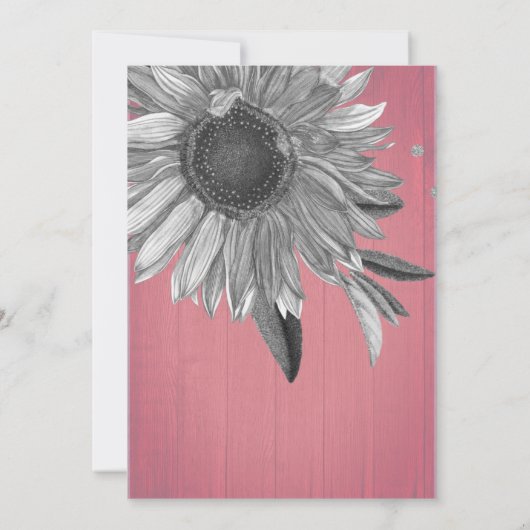 Rustieke Zonnebloem Stoffig roos Bruiloft Vrijgeze Kaart (Achterkant)