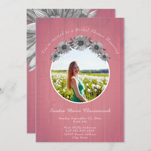 Rustieke Zonnebloem Stoffig roos Bruiloft Vrijgeze Kaart (Voorkant / Achterkant)