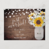 Rustieke zonnebloem string lampjes net getrouwd briefkaart (Voorkant)