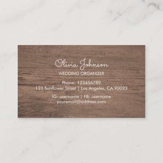 Rustieke Zonnebloem String Licht Houten Visitekaartje (Achterkant)