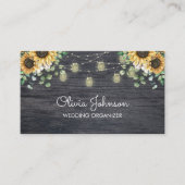 Rustieke Zonnebloem String Licht Houten Visitekaartje (Voorkant)