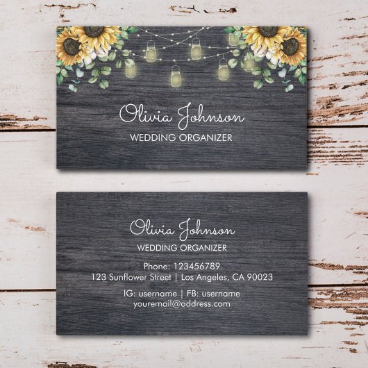 Rustieke Zonnebloem String Licht Houten Visitekaartje